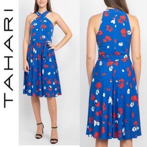 Tahari Blue Floral Midi Dress